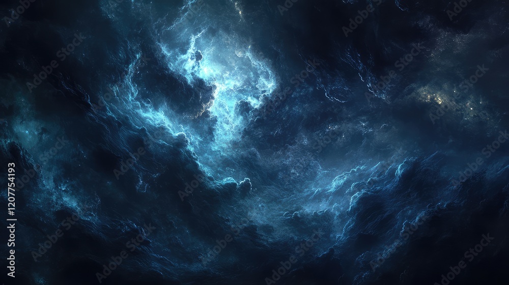 Fototapeta premium Dramatic Turquoise and Deep Blue Storm Clouds Beneath a Darkened Sky Conveying a Mysterious Atmosphere in a Nature Landscape Scene