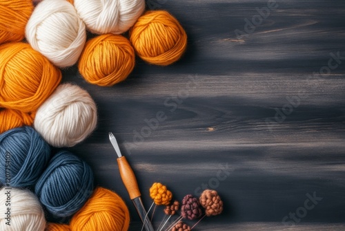 A professional knitter demonstrating advanced techniques, surrounded by colorful skeins and tools of the trade photo