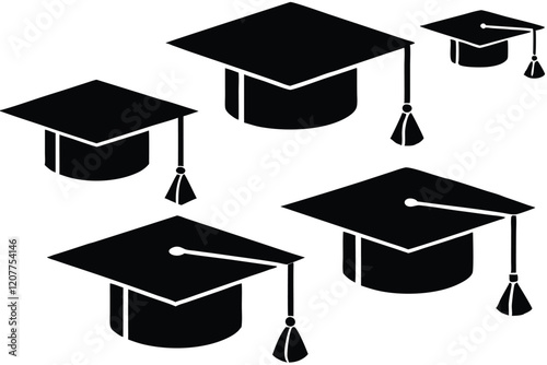 Graduation student black cap silhouette icon on white background