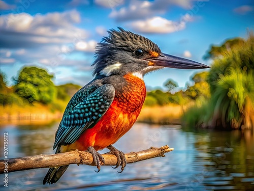 Giant Kingfisher on Chobe River, Botswana - High Detail, Vivid Colors, Dramatic Depth of Field photo