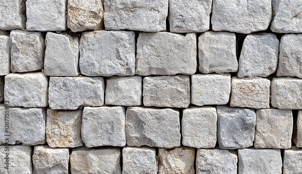 Obraz premium Gray brick wall background with a pattern of flat rectangular stone blocks, seamless texture