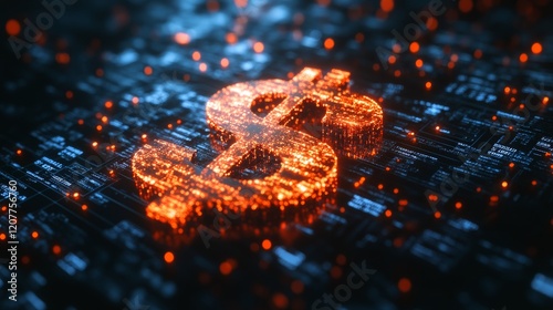 Glowing dollar sign symbolizing digital finance and technology on a vibrant g...