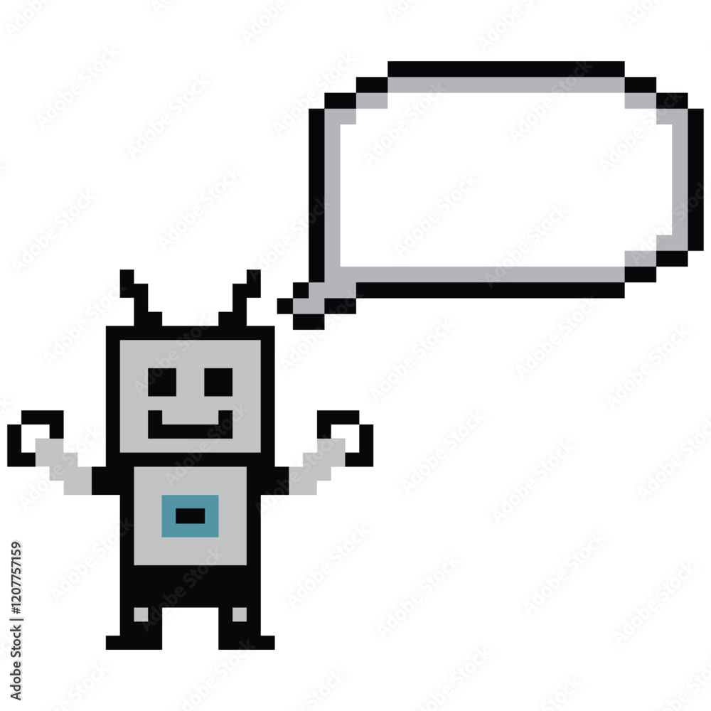Cute pixel cartoon 8 bit character robot or AI pixel 8 bit chat box can chat learn AI technology robot for education calculate chat bot decoration 8bit vector. Cute pixel cartoon 8 bit character robot or AI pixel 8 bit chat box can chat learn AI technology robot for education calculate chat bot decoration 8bit vector.
