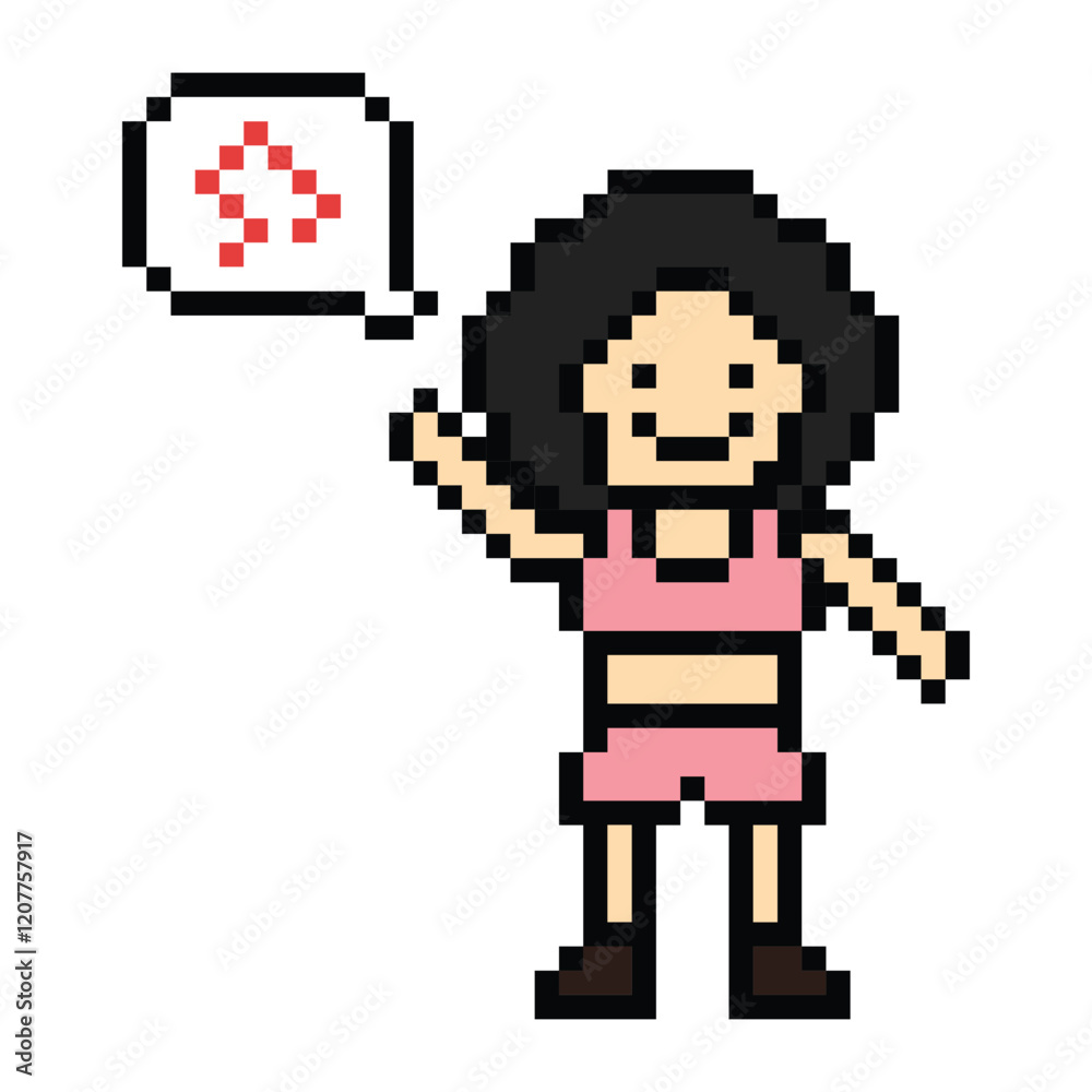 Obraz premium Cartoon pixel character cute woman exercises training dance lifestyle music decoration life style 8 bit female girl dance with music game 8bit fitness isolated PNG vector.