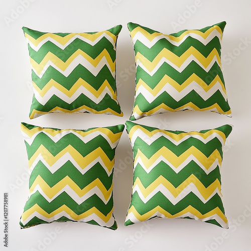 Green and yellow chevron throw pillows on a white background photo