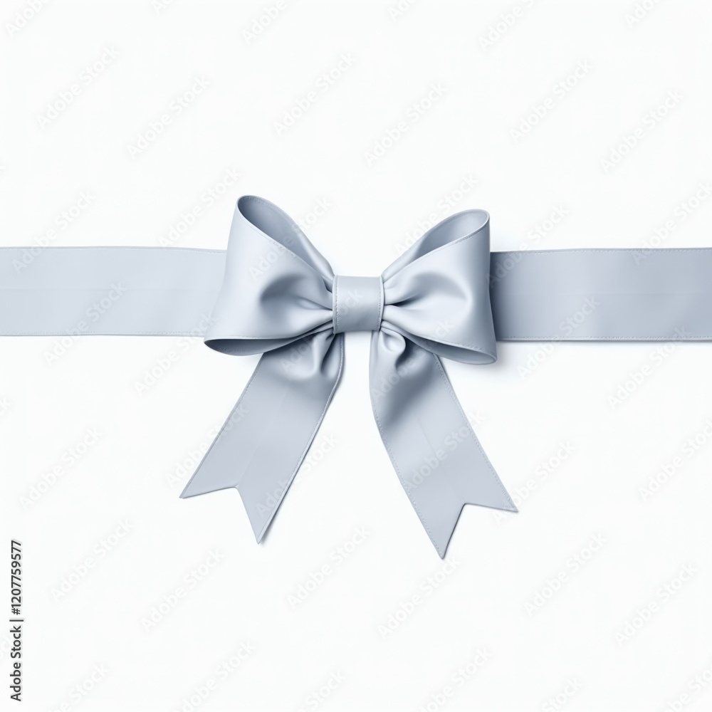 Elegant Silver Ribbon Bow on White Background Elegant Silver Ribbon Bow on White Background