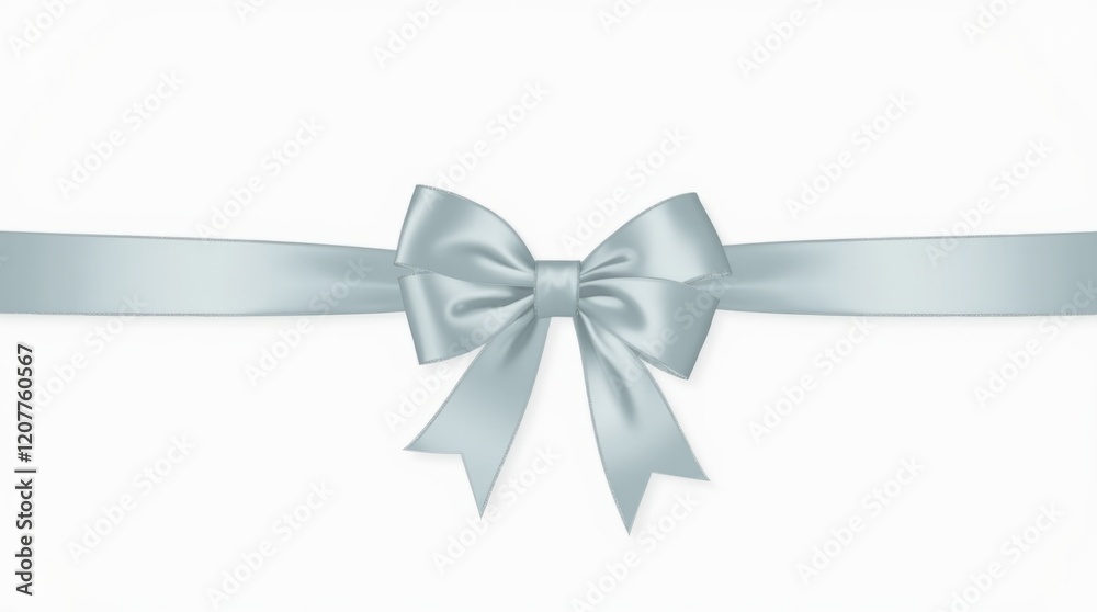 Elegant Silver Ribbon Bow on White Background Elegant Silver Ribbon Bow on White Background