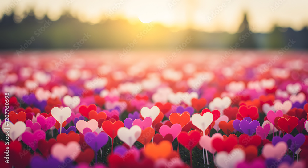 Obraz premium Background for Valentine's Day showcasing a Field of Hearts. 
