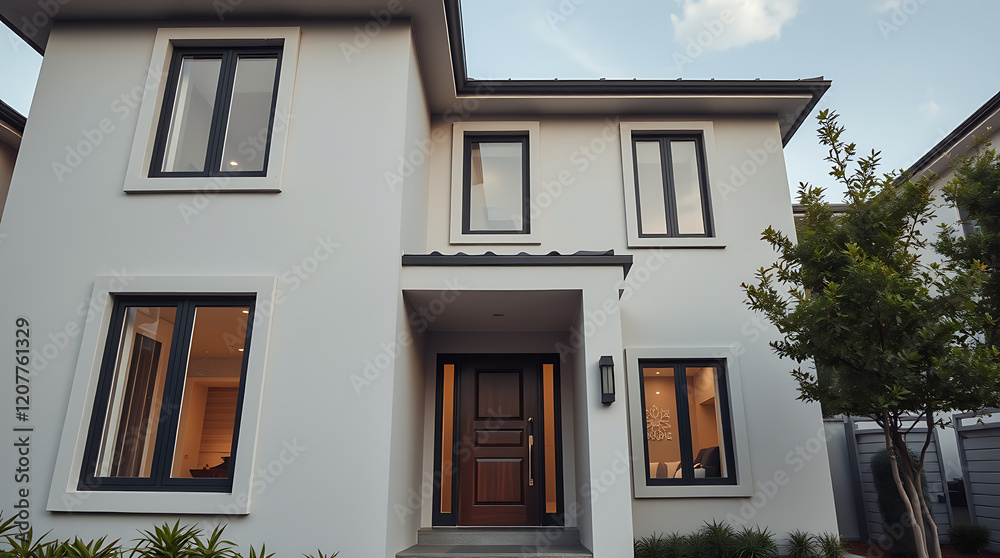 Fototapeta premium Luxury Modern House Exterior: Contemporary Home Design and Architecture. Real Estate Photography of a Stylish New Residence