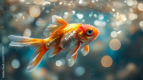 Colorful goldfish swimming gracefully in an aquarium with shimmering water an...