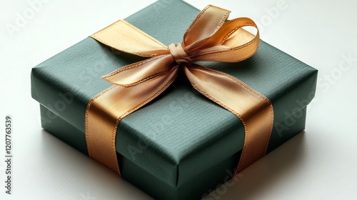 Beautifully wrapped green gift box with golden ribbon for a special occasion