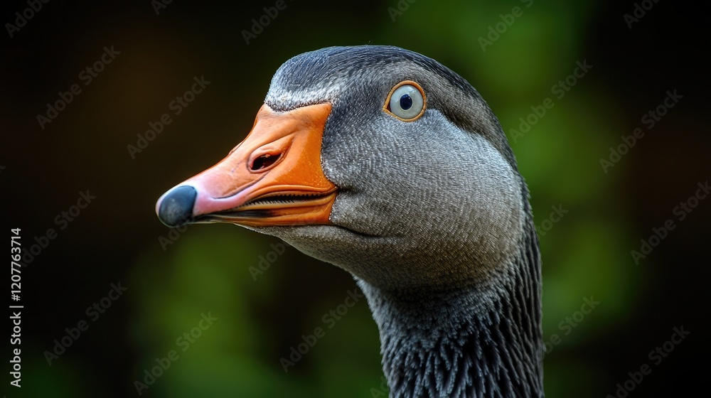 Close-up portrait of a goose showcasing detailed feathers and distinct facial features against a blurred natural background Close-up portrait of a goose showcasing detailed feathers and distinct facial features against a blurred natural background