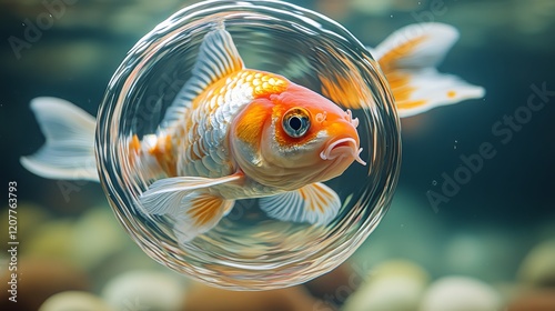 Colorful goldfish swimming gracefully in an aquarium with shimmering water an...