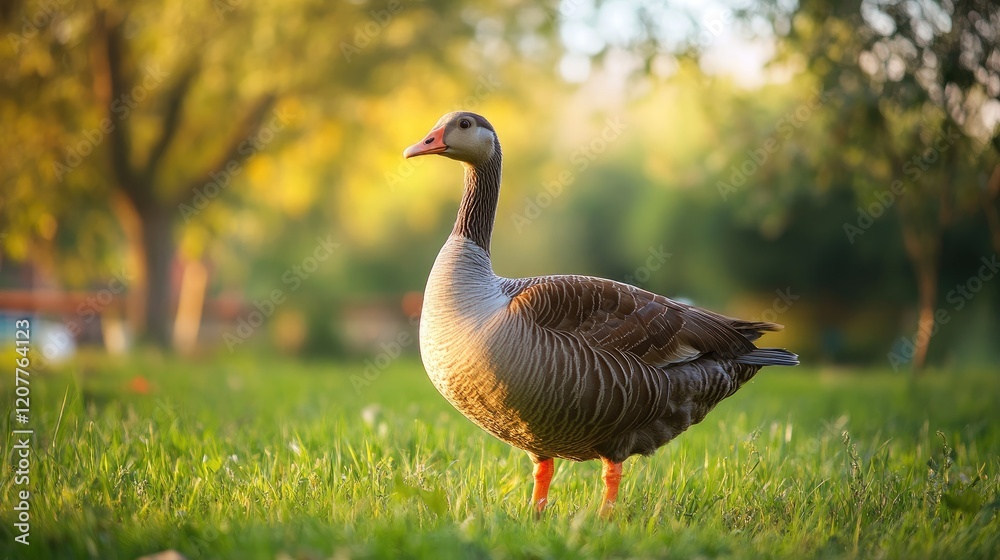 Elegant goose in natural farm setting showcasing tranquil outdoor scenery with lush greenery and soft lighting Elegant goose in natural farm setting showcasing tranquil outdoor scenery with lush greenery and soft lighting