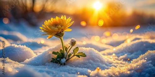 Golden Bloom in Snowy Garden - Long Exposure Photography