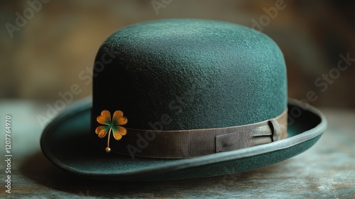 Green bowler hat with shamrock decoration perfect for St Patrick's Day celebr...