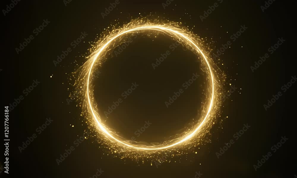 gold neon light animation moving in circle shape,