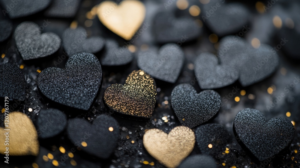 Elegant black and gold hearts on a textured background perfect for Valentine's Day celebrations and romantic themes. Elegant black and gold hearts on a textured background perfect for Valentine's Day celebrations and romantic themes.
