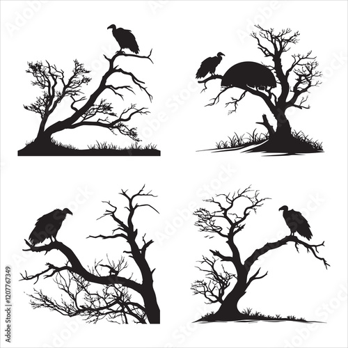 Vulture on a Tree Stump silhouettes