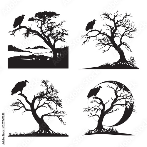 Vulture on a Tree Stump silhouettes