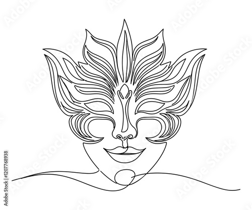 Continuous one line art of a carnival face mask. vector illustration