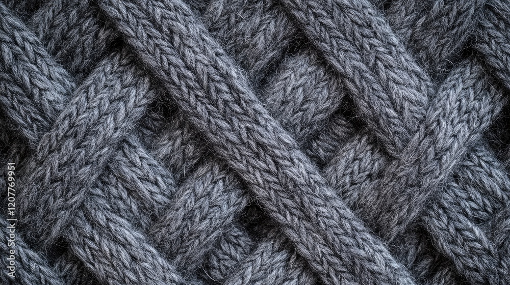 Gray Wool and Cotton Knitted Basket Weave Textile Background with Intricate Texture Details Gray Wool and Cotton Knitted Basket Weave Textile Background with Intricate Texture Details