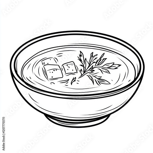 Soup in a bowl, hand-drawn illustration, vintage style photo