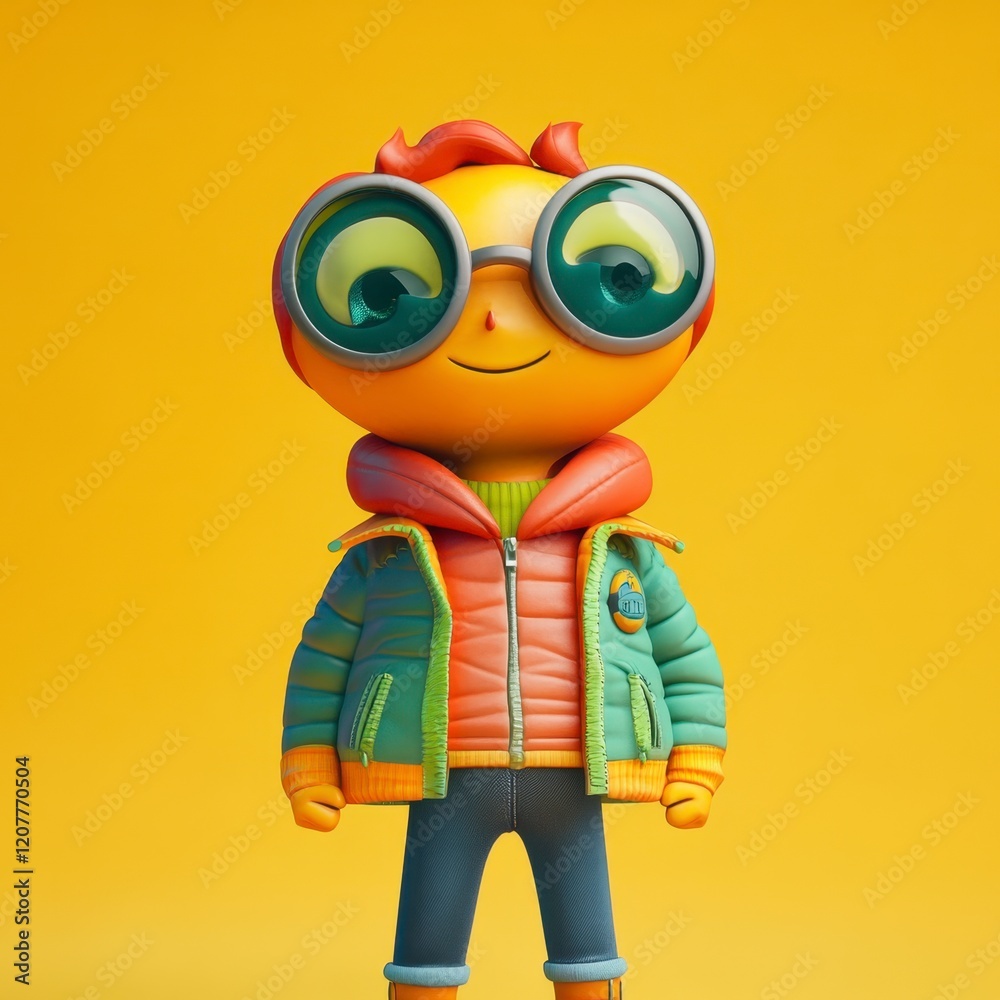 Fototapeta premium Brightly Colored Cartoon Character with Glasses and Vibrant Outfit