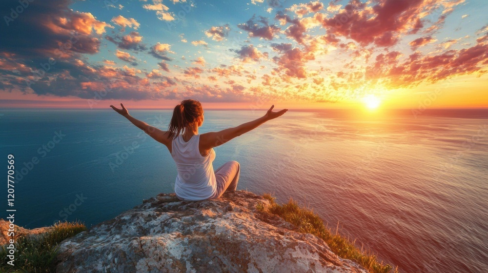 Sunset meditation by the ocean coastal cliffs scenic landscape tranquil environment serene viewpoint peaceful reflection Sunset meditation by the ocean coastal cliffs scenic landscape tranquil environment serene viewpoint peaceful reflection