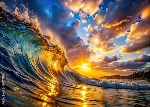 Golden Sunset Wave Crest Macro