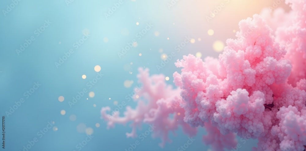 Soft pink mist on a gradient blue background with golden accents, natural, pastel, flat background Soft pink mist on a gradient blue background with golden accents, natural, pastel, flat background