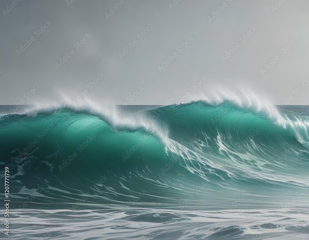 Ocean-inspired waves in shades of blue and green on a gray canvas background with a subtle gradient effect, colorful, art