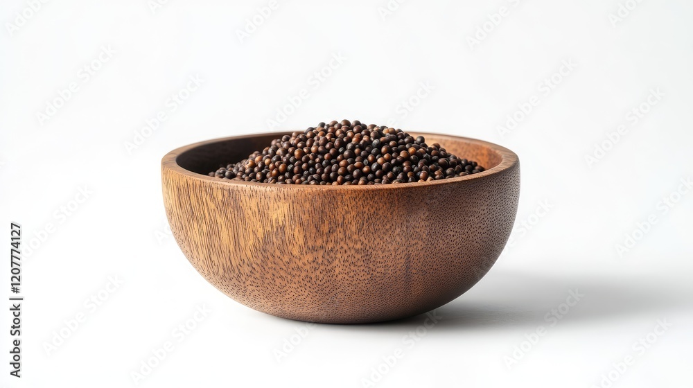 Black Mustard Seeds Piled in Rustic Wooden Bowl on Clean White Surface Natural Cooking Ingredients and Culinary Delights for Food Photography Black Mustard Seeds Piled in Rustic Wooden Bowl on Clean White Surface Natural Cooking Ingredients and Culinary Delights for Food Photography