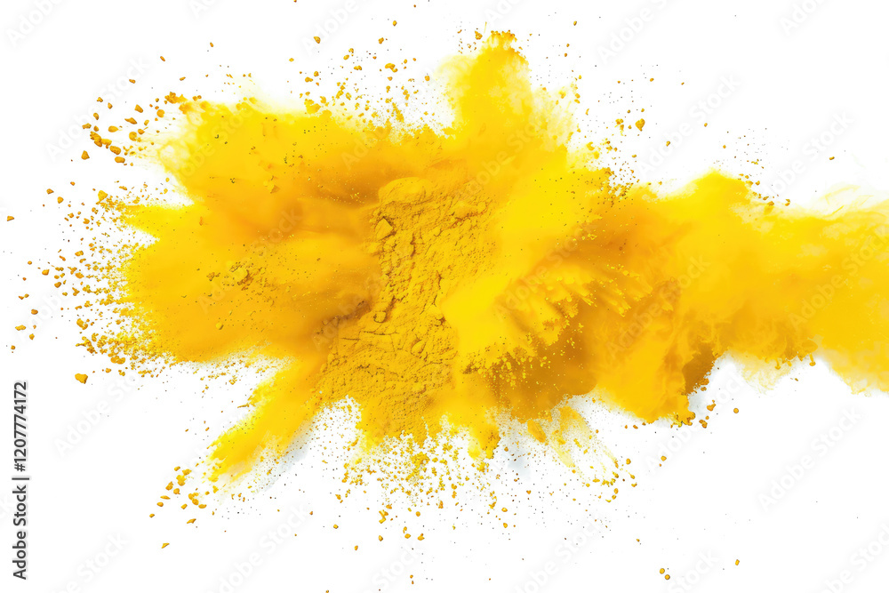 Yellow color powder explosion isolated on white background
Yellow color powder explosion isolated on white background