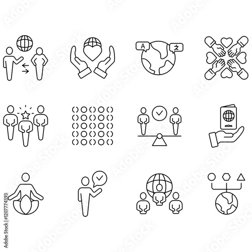 Diversity icons set. Set of editable stroke icons.Set of Diversity