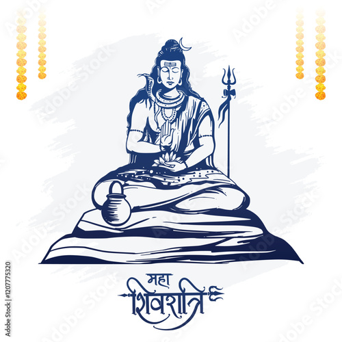 Maha shivratri celebration card baackground with lord shiva hand draw sketch design