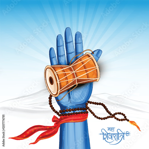 Maha shivratri festval with shiva hand and damroo card background