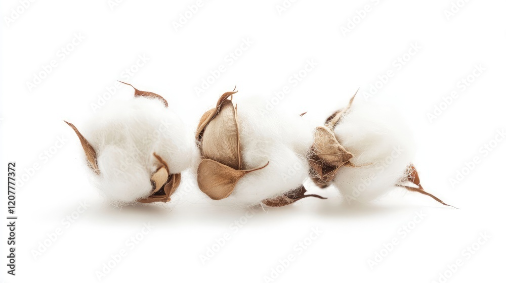 Cotton bolls isolated on white background with copy space for text placement Cotton bolls isolated on white background with copy space for text placement
