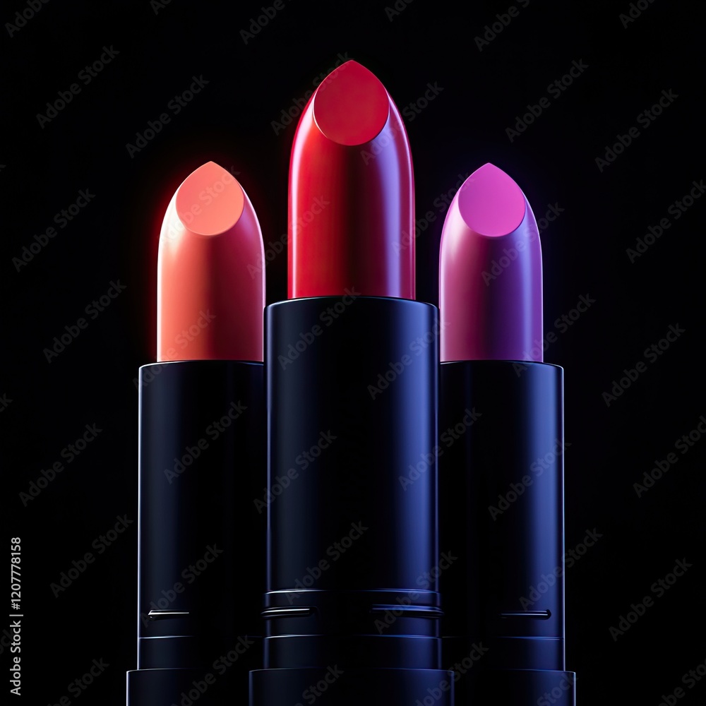 Colorful lipsticks with soft lighting on black.