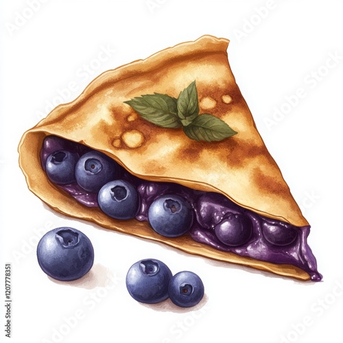 Delicious Blueberry Cheesecake Crepe Isolated on White Background