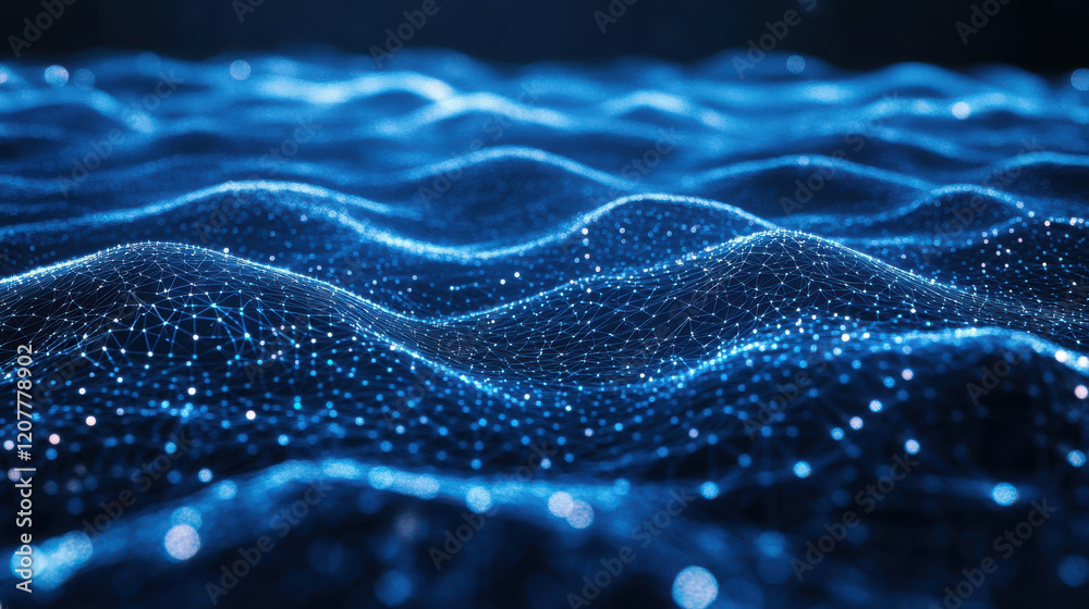 Futuristic digital waves with glowing particles and network connections Futuristic digital waves with glowing particles and network connections