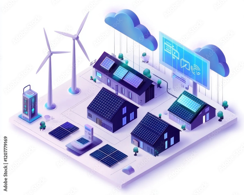 Obraz premium Renewable Energy Solutions in Smart City Design Concept Illustration