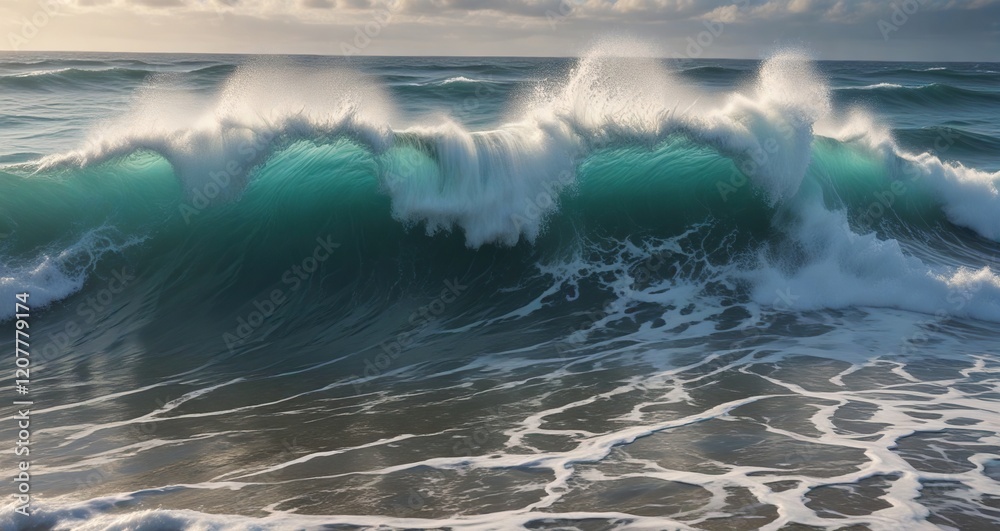 Fototapeta premium Ocean waves creating a foamy layer on the surface of the sea, ocean wave, ocean waves