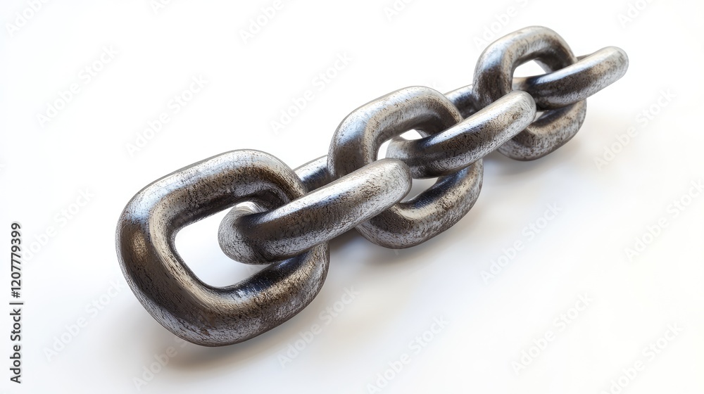 Obraz premium Metal chain link isolated on white background with reflection and copy space for text placement.