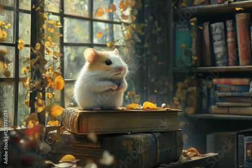 Adorable small hamster looking curiously from a cardboard box by a rustic wall