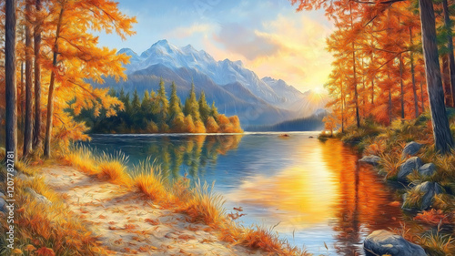 Breathtaking autumn sunset at Hintersee Lake, showcasing nature’s brilliant seasonal hues.
