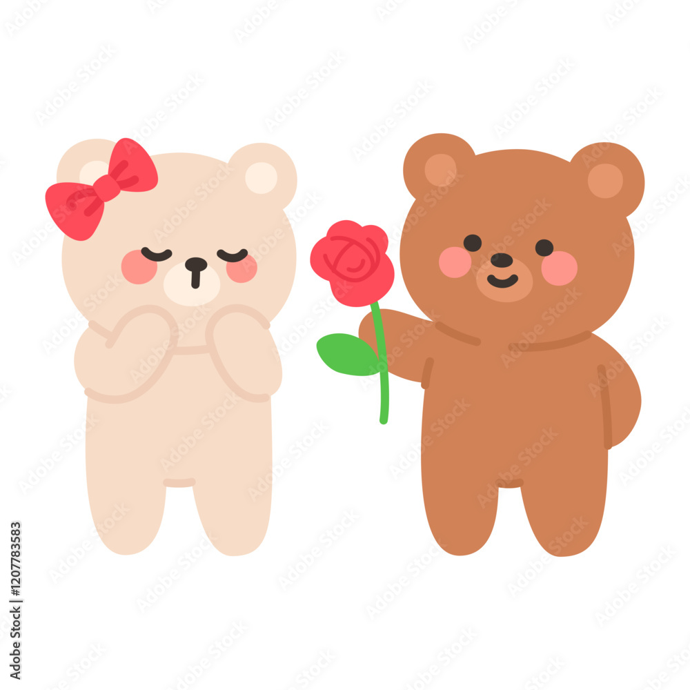 Romantic Bear Offering a Rose to a Shy Blushing Bear Romantic Bear Offering a Rose to a Shy Blushing Bear