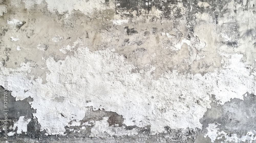 Obraz premium Textured old wall with peeling paint and cracks in a faded gray tone providing Copy Space for design elements