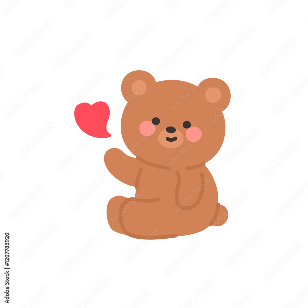 Fototapeta premium Cute Brown Bear Sitting with Heart Shaped Kiss in Valentine Day Theme