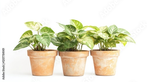 Wallpaper Mural Three potted green houseplants with variegated leaves on a white background with Copy Space for text placement Torontodigital.ca